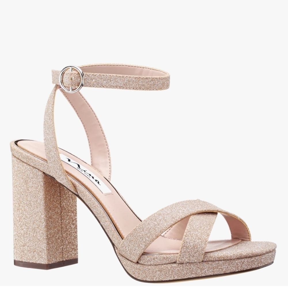 NINA NWOT GLITTER BLOCK HEEL PLATFORM SANDALS SZ 6 SPARKLE